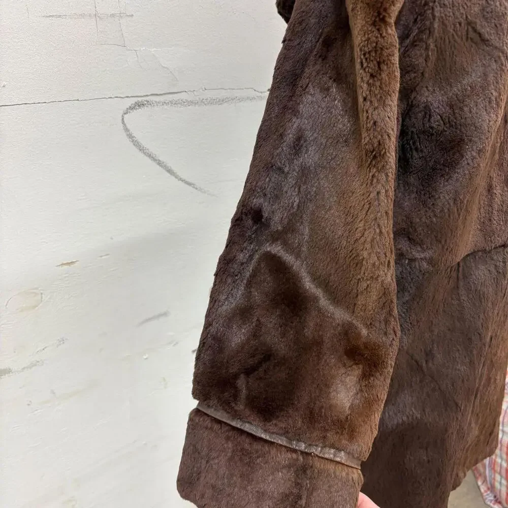 Vintage Chocolate Brown Rabbit or Nutria Real Fur Coat - Picture 3 of 6